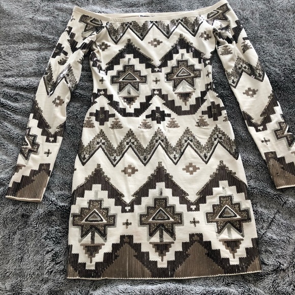 Off The Shoulder Sequined Dress - Express - Small - Picture 2 of 3